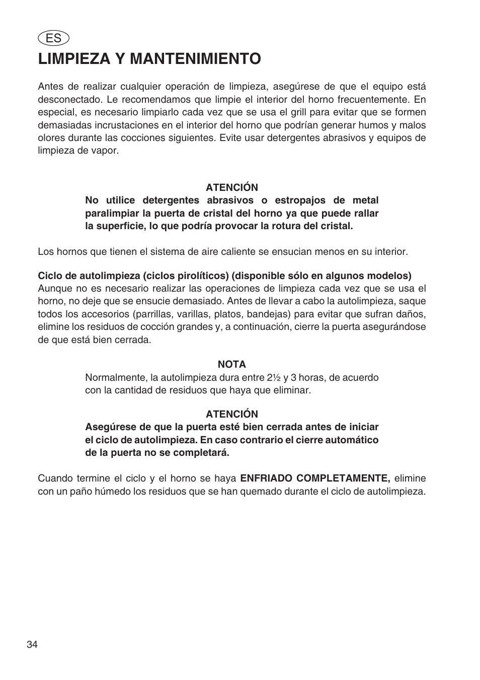 Limpieza y mantenimiento | Fulgor Milano SPO 6213 User Manual | Page 150 / 270