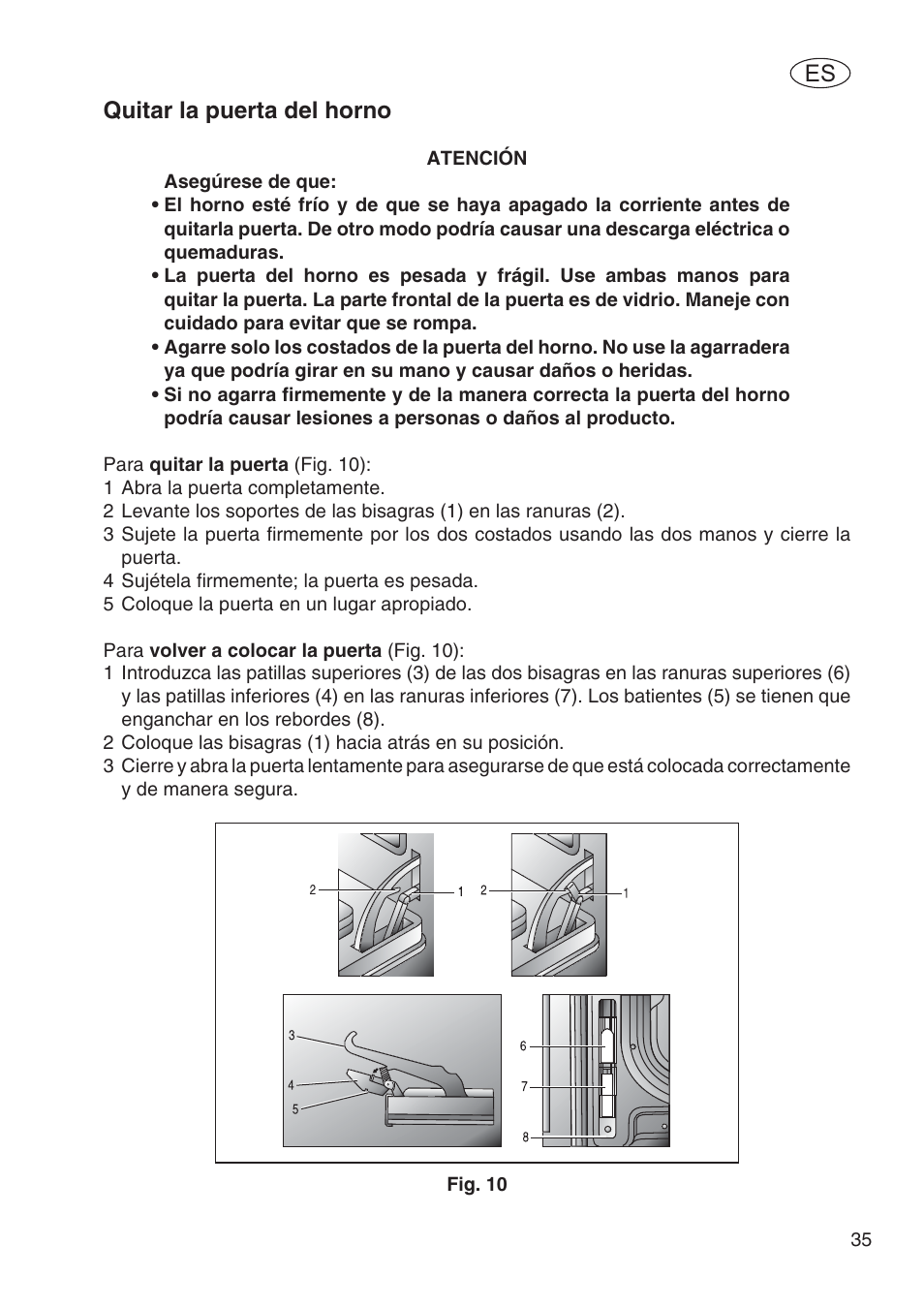 Quitar la puerta del horno | Fulgor Milano SPO 6213 User Manual | Page 151 / 270