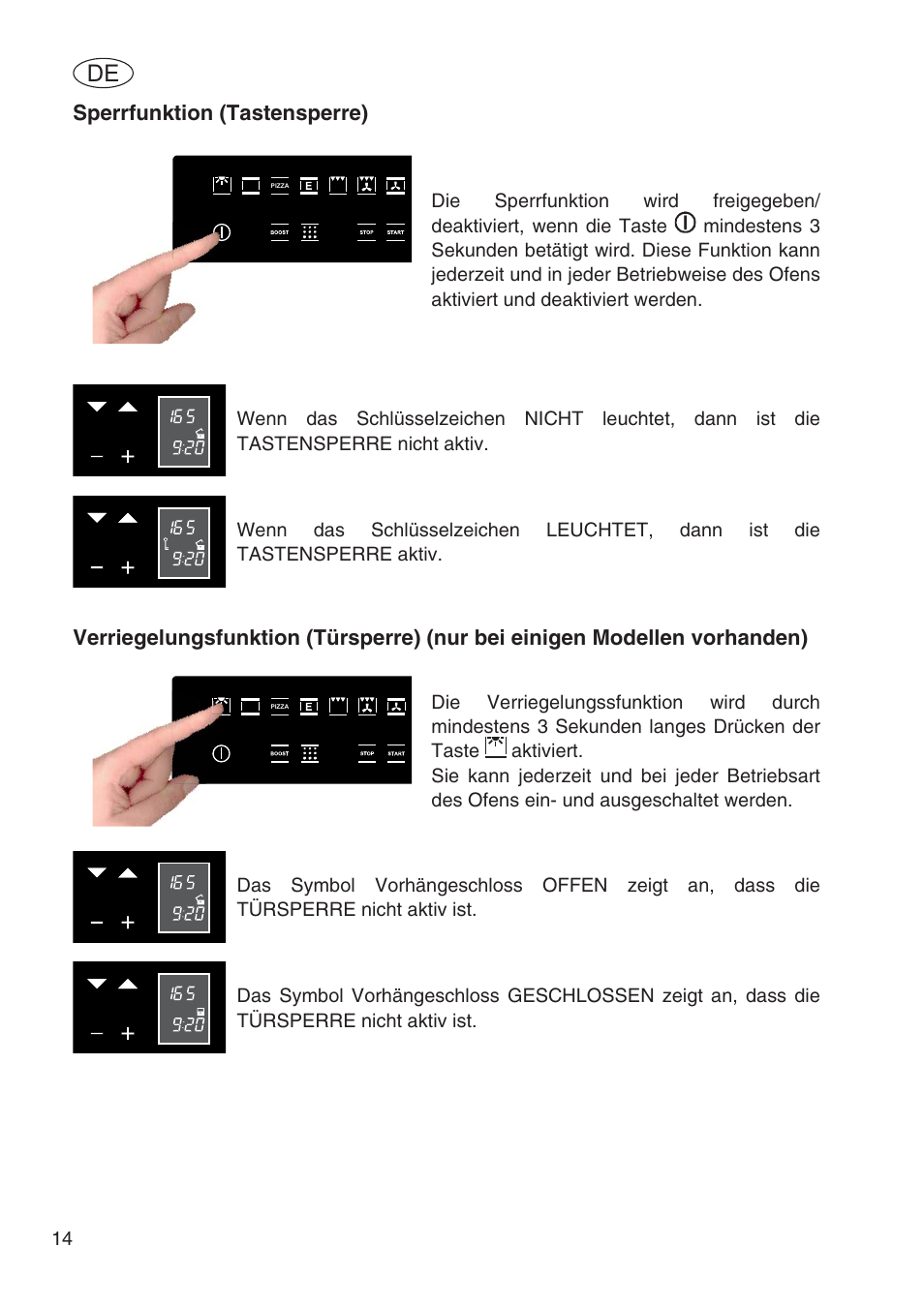 Sperrfunktion (tastensperre) | Fulgor Milano SPO 6213 User Manual | Page 168 / 270