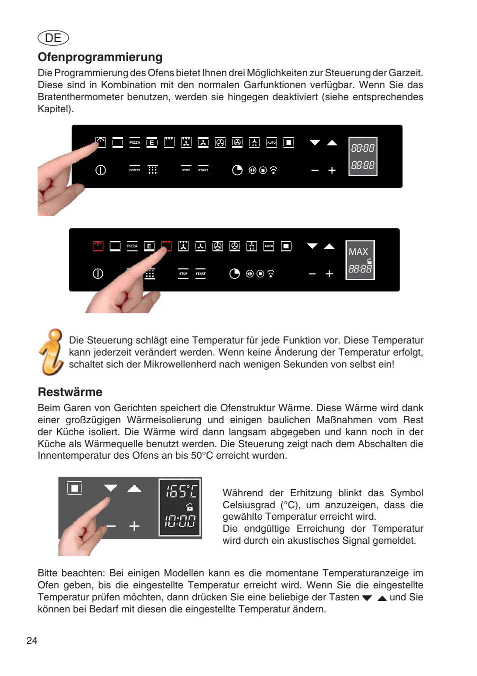 Ofenprogrammierung, Restwärme | Fulgor Milano SPO 6213 User Manual | Page 178 / 270