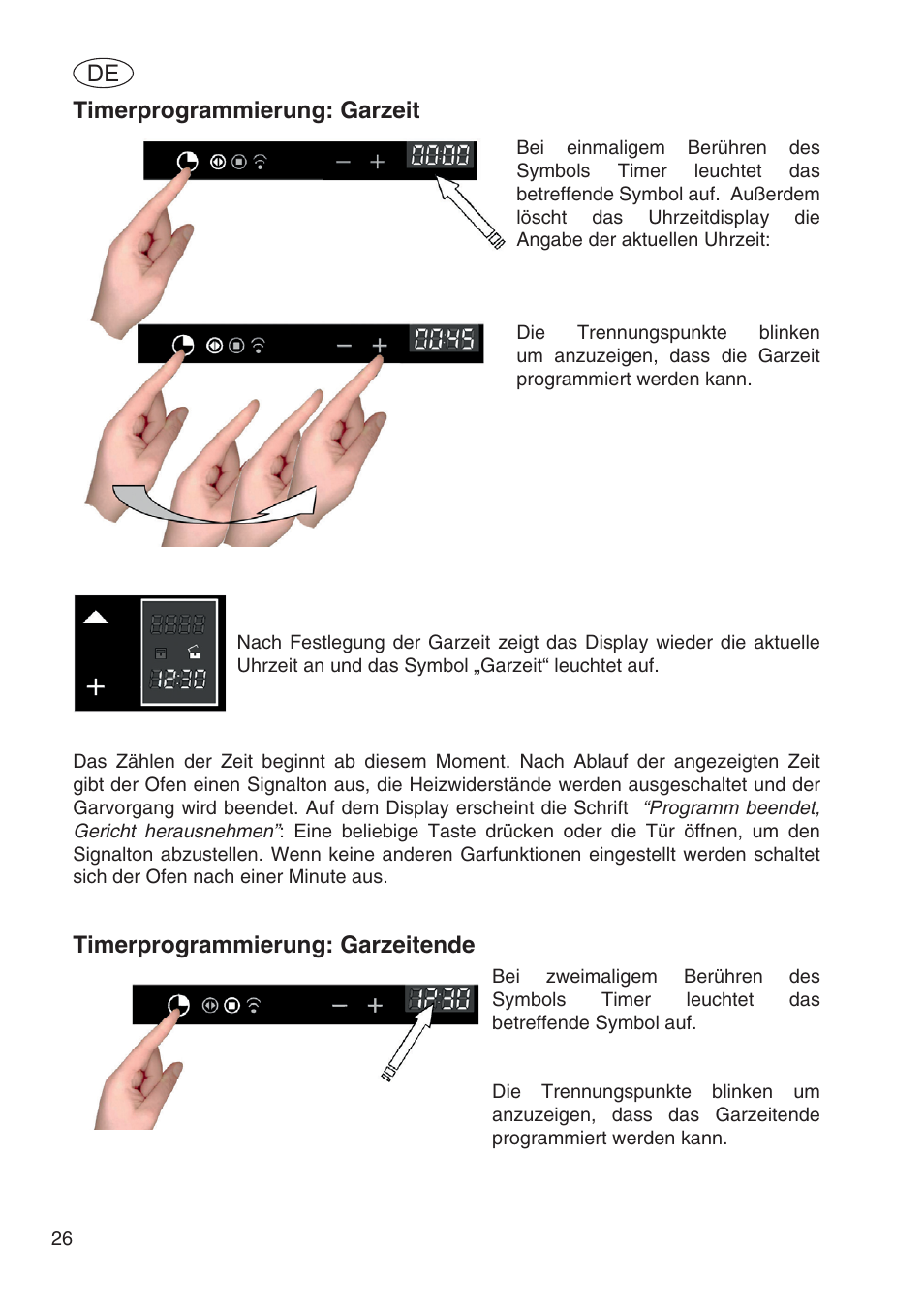 Timerprogrammierung: garzeit, Timerprogrammierung: garzeitende | Fulgor Milano SPO 6213 User Manual | Page 180 / 270