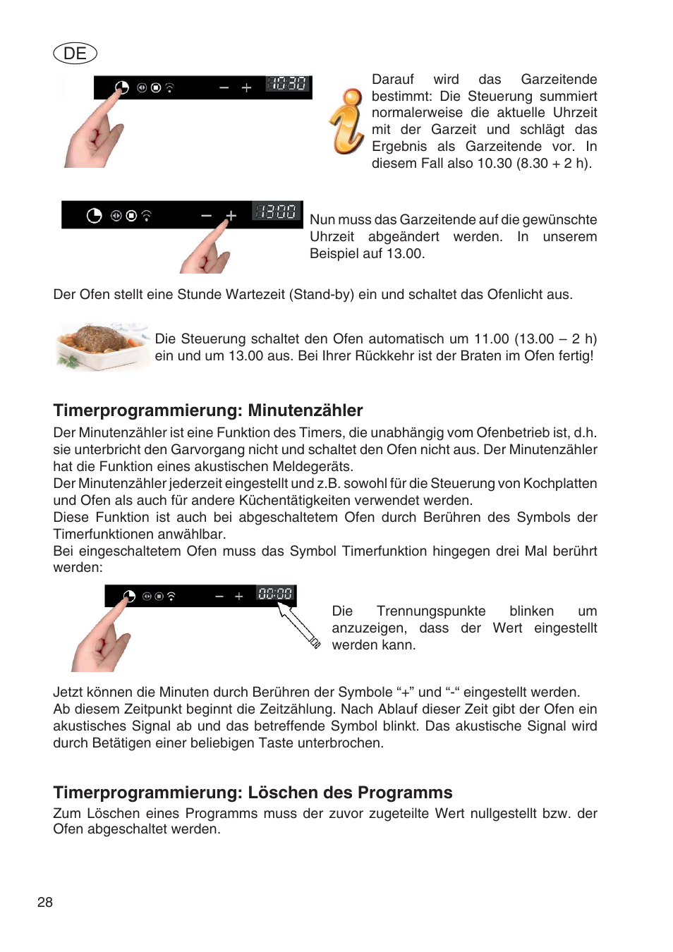 Timerprogrammierung: minutenzähler, Timerprogrammierung: löschen des programms | Fulgor Milano SPO 6213 User Manual | Page 182 / 270