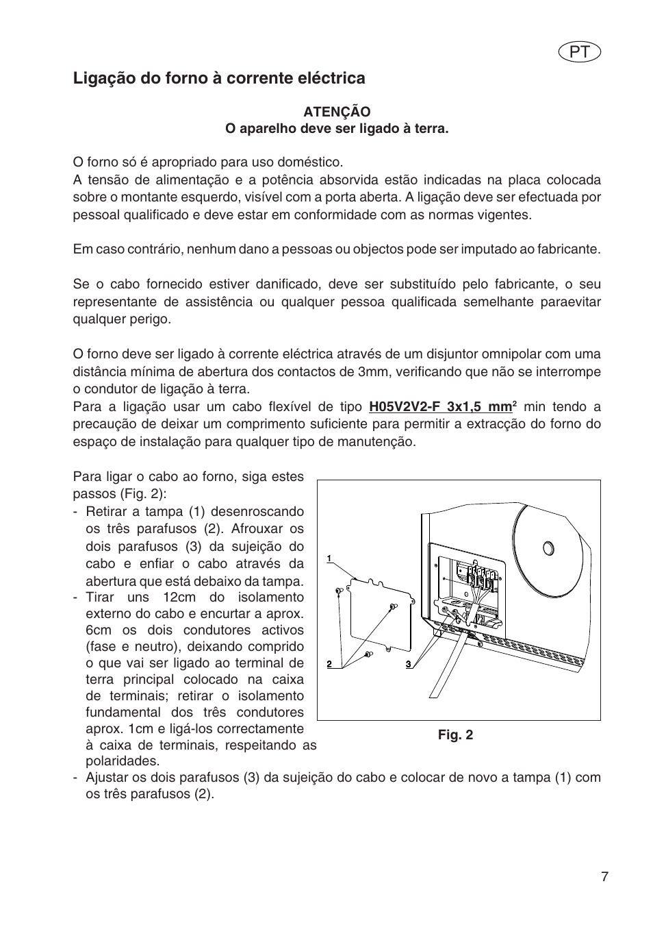 Ligação do forno à corrente eléctrica | Fulgor Milano SPO 6213 User Manual | Page 199 / 270