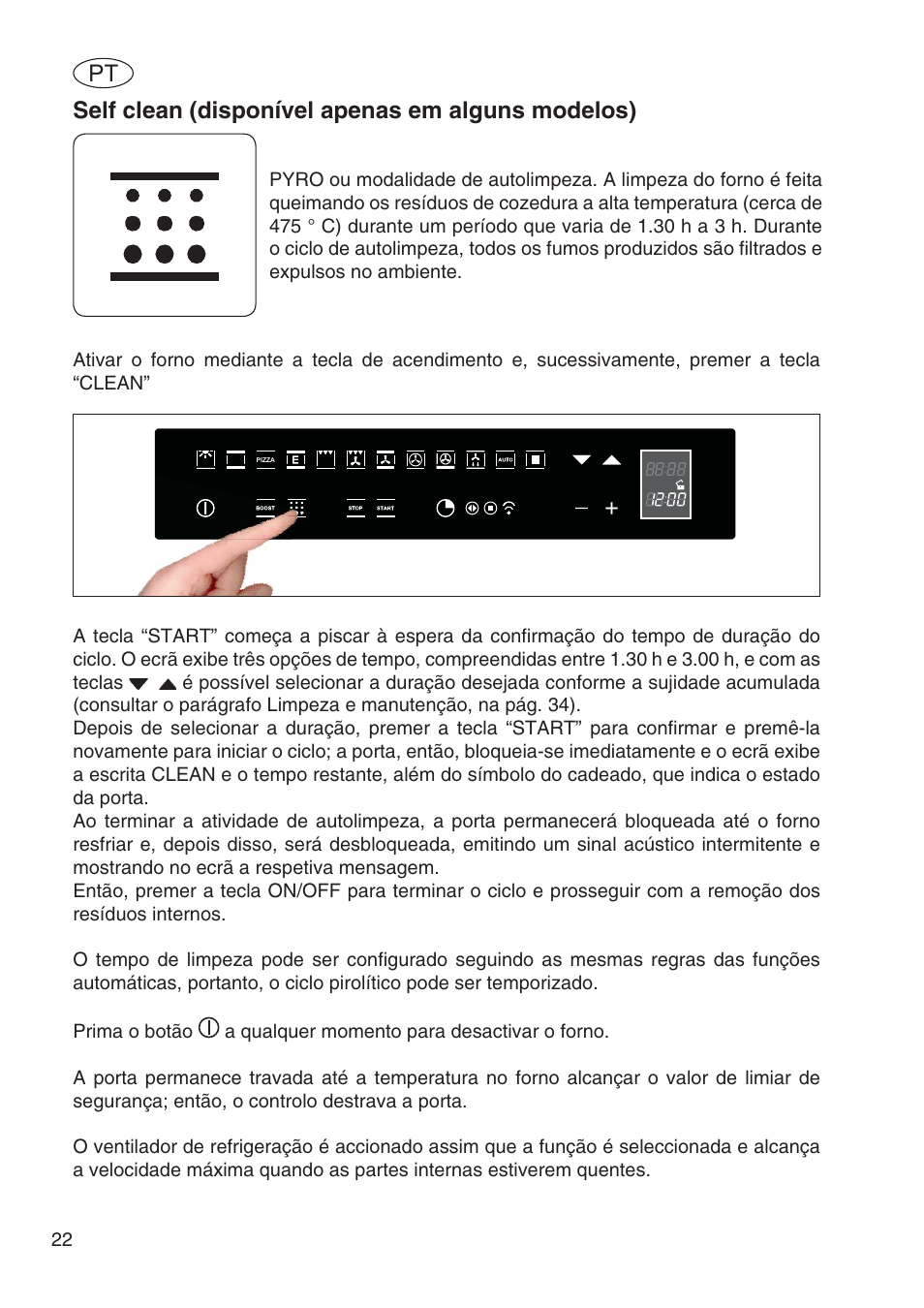 Self clean (disponível apenas em alguns modelos) | Fulgor Milano SPO 6213 User Manual | Page 214 / 270