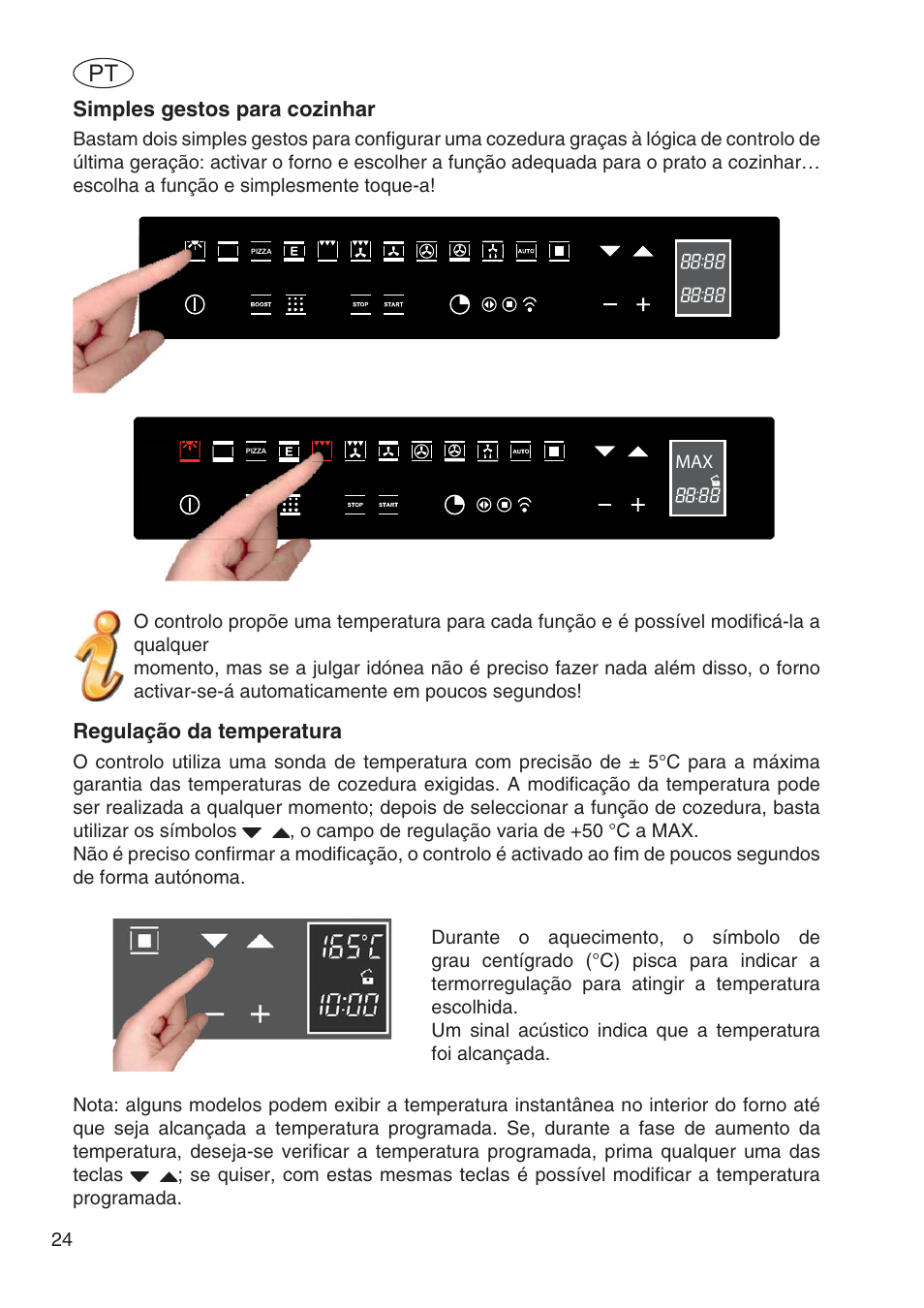 Simples gestos para cozinhar, Regulação da temperatura | Fulgor Milano SPO 6213 User Manual | Page 216 / 270