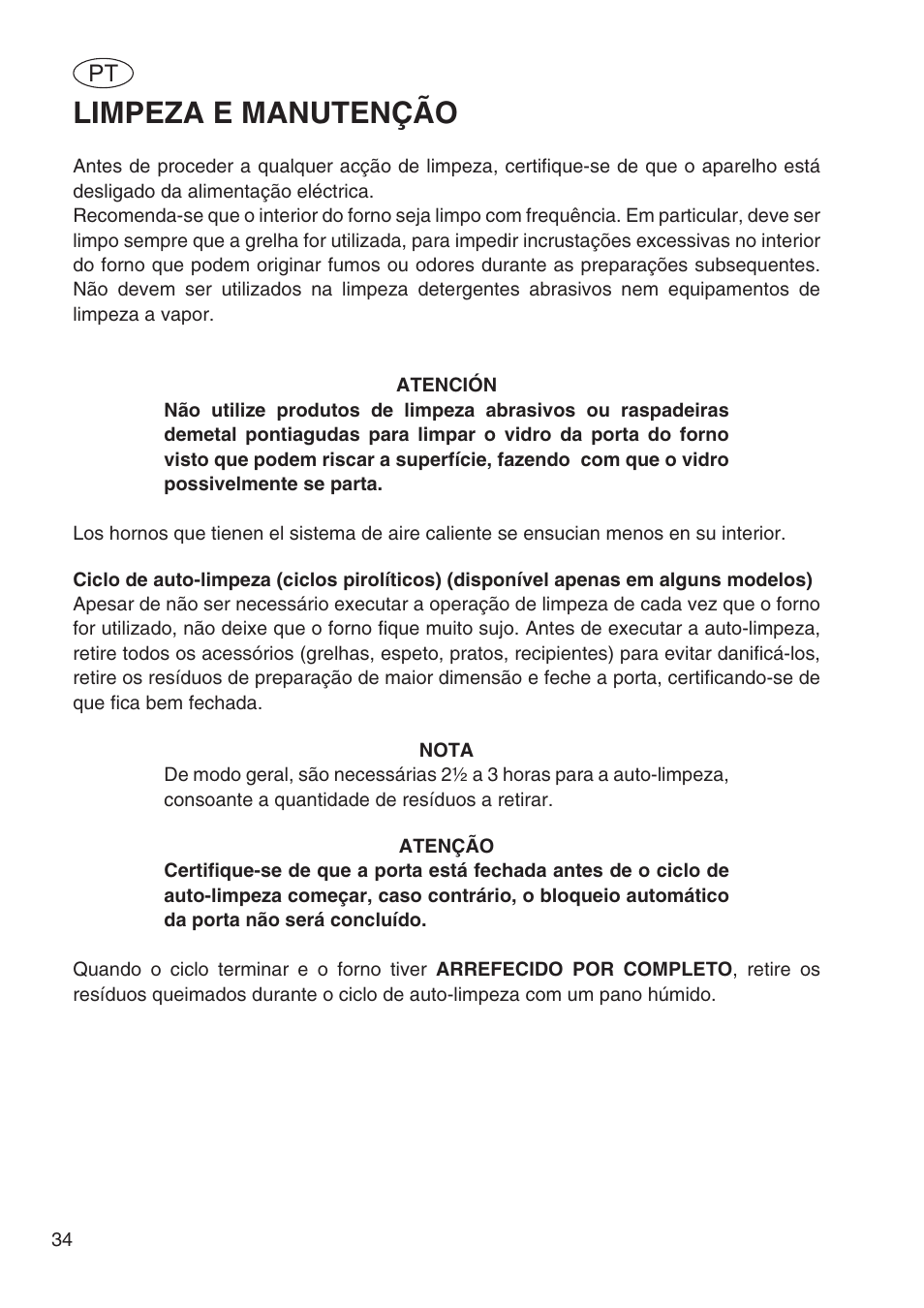 Limpeza e manutenção | Fulgor Milano SPO 6213 User Manual | Page 226 / 270