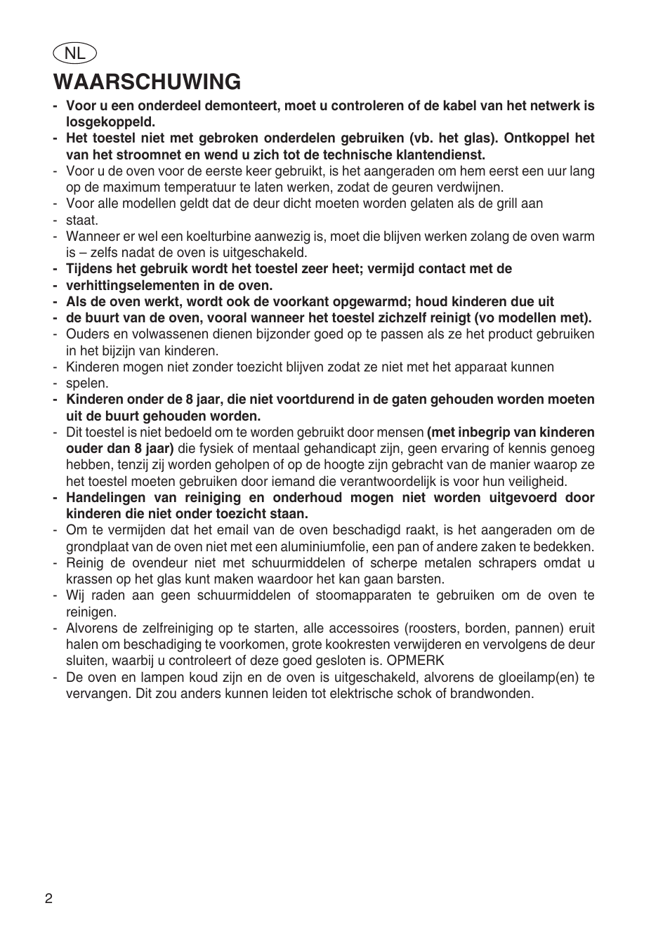Waarschuwing | Fulgor Milano SPO 6213 User Manual | Page 232 / 270