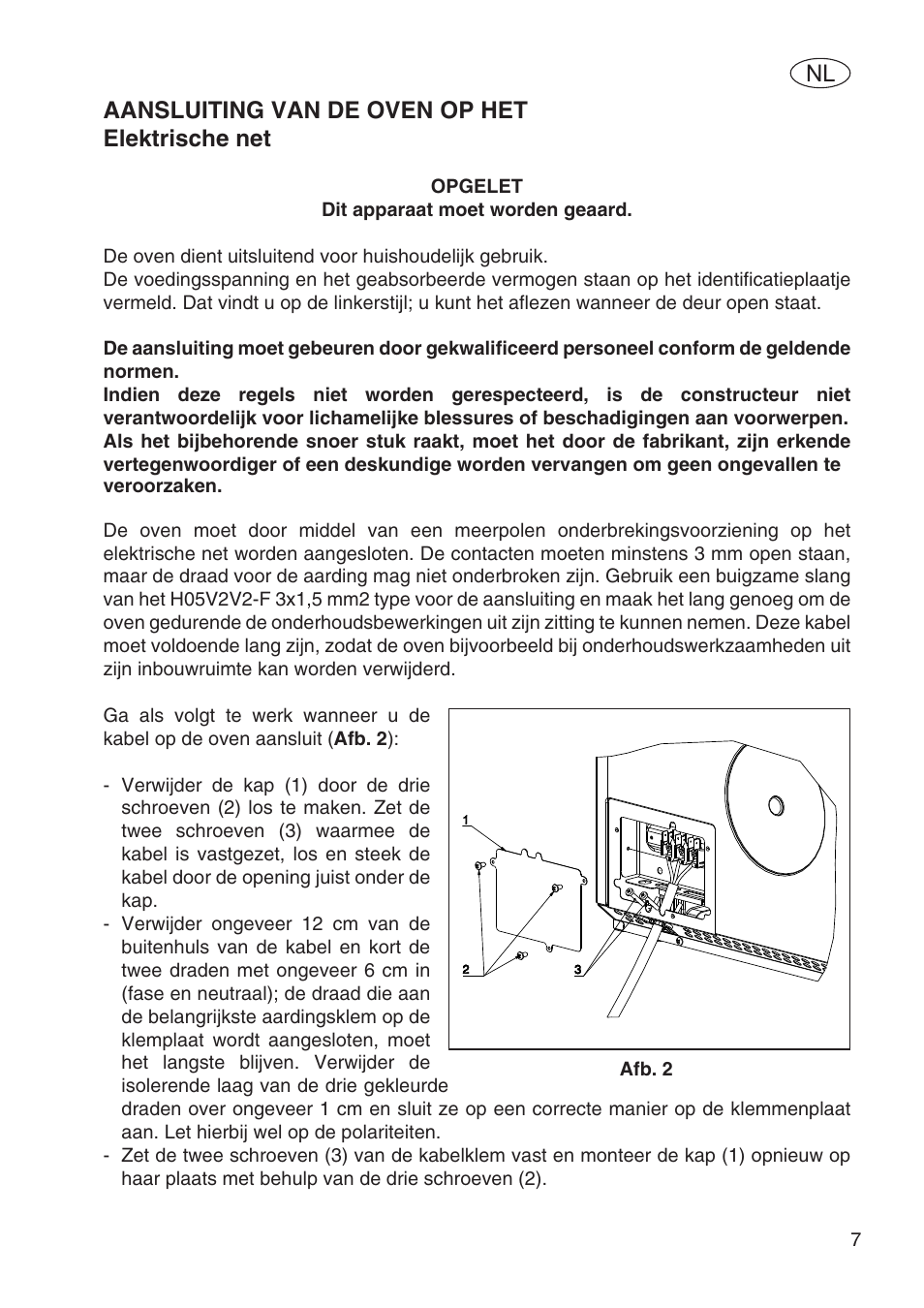 Aansluiting van de oven op het elektrische net | Fulgor Milano SPO 6213 User Manual | Page 237 / 270