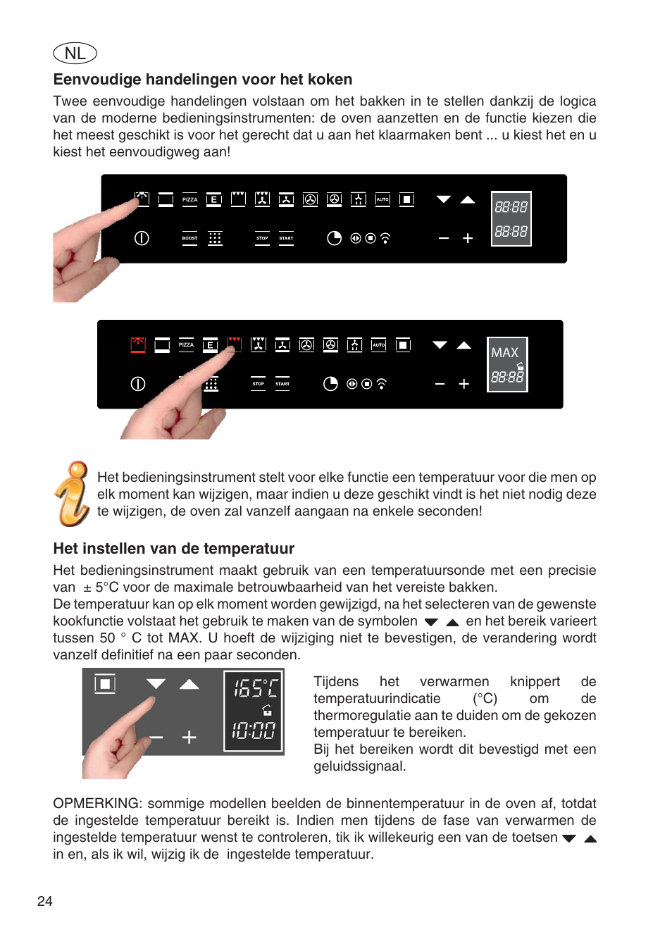 Eenvoudige handelingen voor het koken, Het instellen van de temperatuur | Fulgor Milano SPO 6213 User Manual | Page 254 / 270
