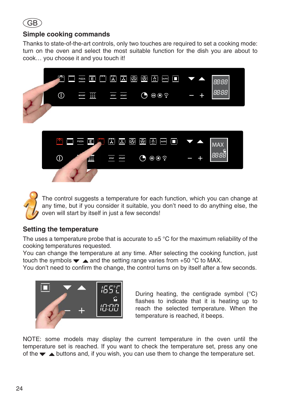 Simple cooking commands, Setting the temperature | Fulgor Milano SPO 6213 User Manual | Page 26 / 270