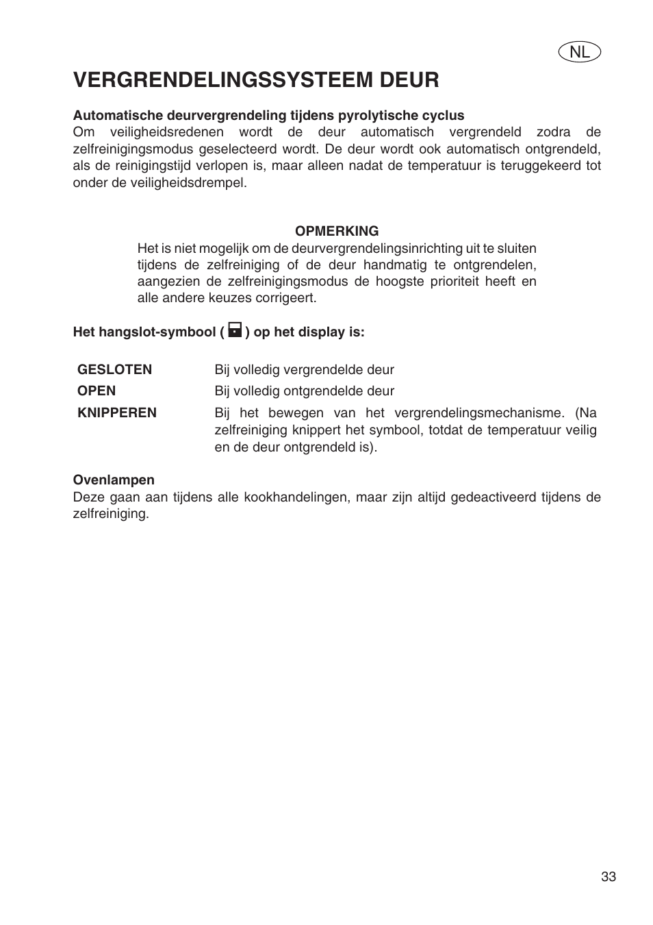 Vergrendelingssysteem deur | Fulgor Milano SPO 6213 User Manual | Page 263 / 270