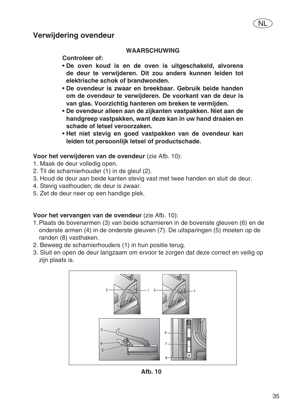 Verwijdering ovendeur | Fulgor Milano SPO 6213 User Manual | Page 265 / 270