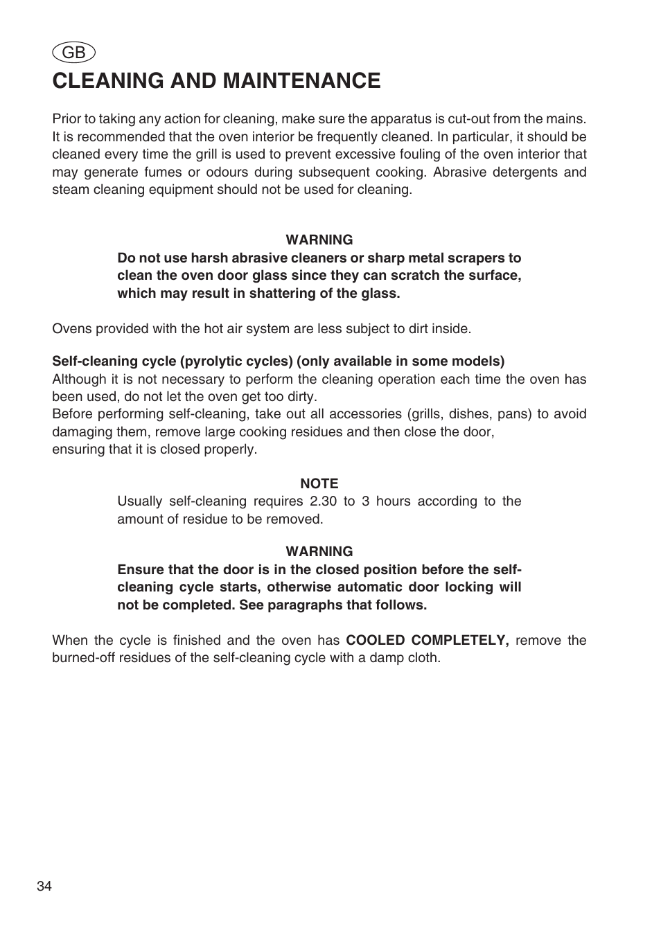 Cleaning and maintenance | Fulgor Milano SPO 6213 User Manual | Page 36 / 270