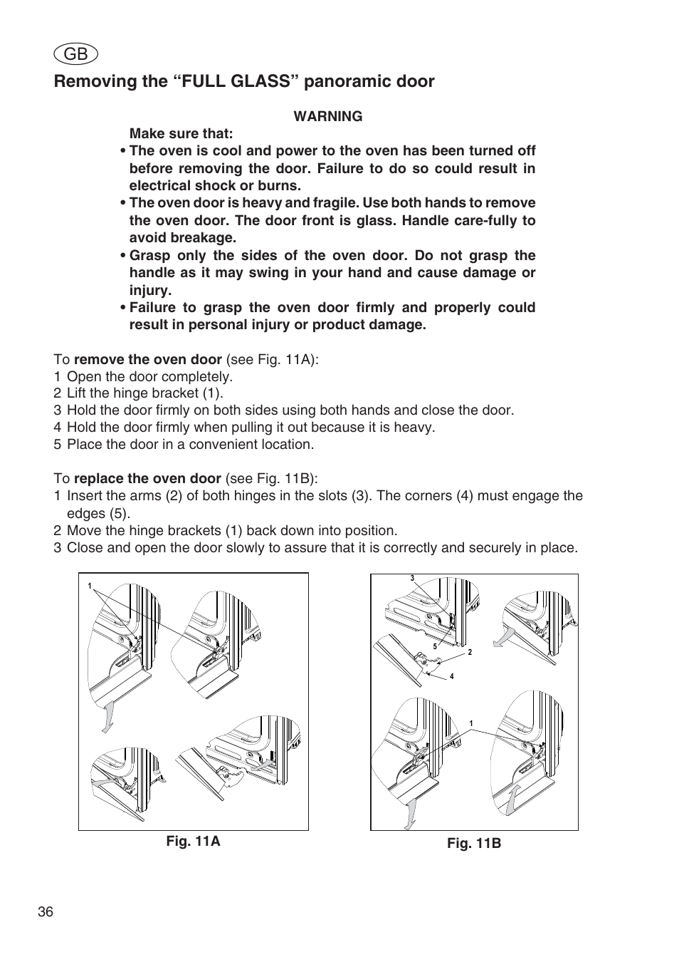 Removing the “full glass” panoramic door | Fulgor Milano SPO 6213 User Manual | Page 38 / 270