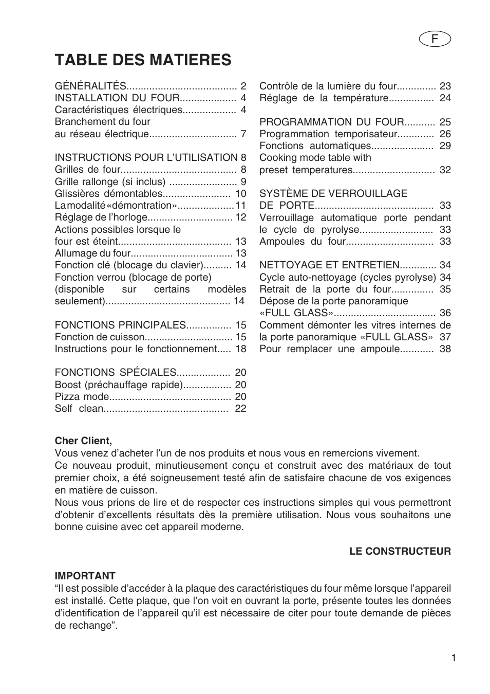 Table des matieres | Fulgor Milano SPO 6213 User Manual | Page 41 / 270