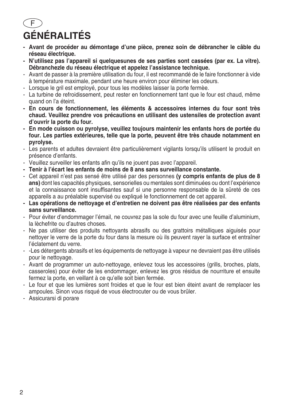 Généralités | Fulgor Milano SPO 6213 User Manual | Page 42 / 270