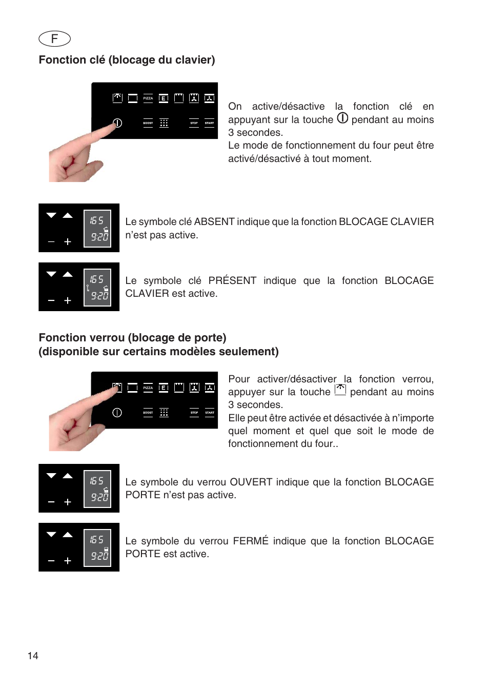 Fonction clé (blocage du clavier) | Fulgor Milano SPO 6213 User Manual | Page 54 / 270