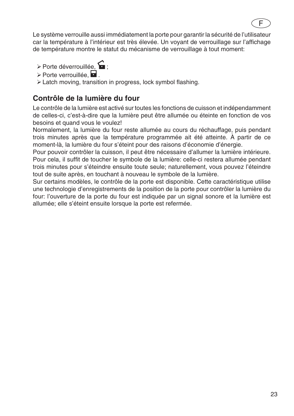 Contrôle de la lumière du four | Fulgor Milano SPO 6213 User Manual | Page 63 / 270