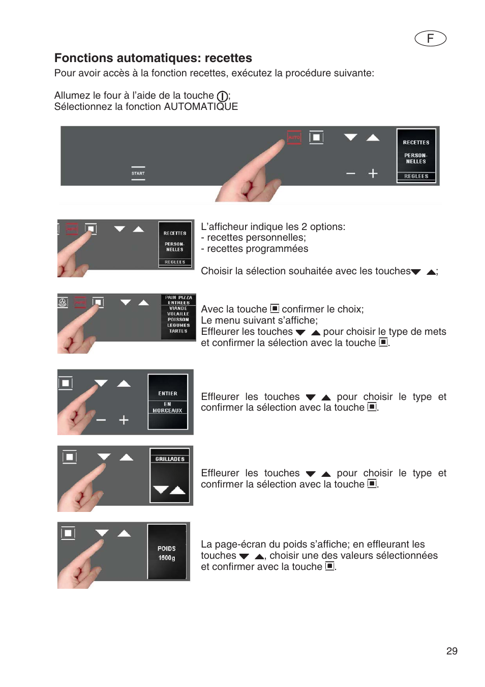 Fonctions automatiques: recettes | Fulgor Milano SPO 6213 User Manual | Page 69 / 270