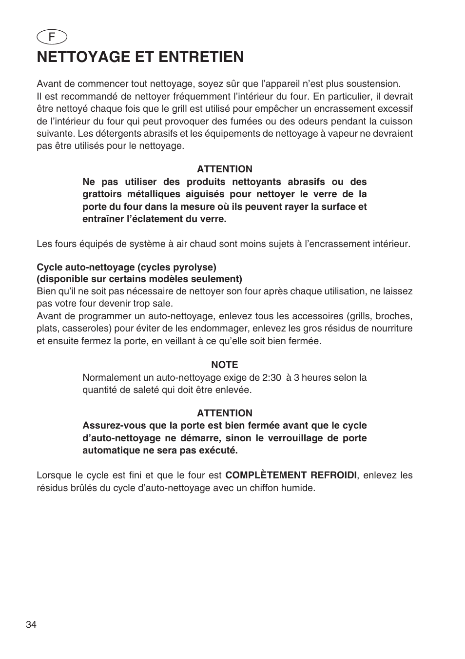 Nettoyage et entretien | Fulgor Milano SPO 6213 User Manual | Page 74 / 270