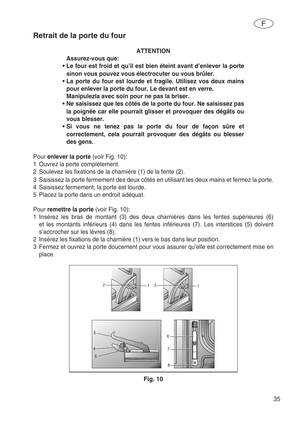 Retrait de la porte du four | Fulgor Milano SPO 6213 User Manual | Page 75 / 270