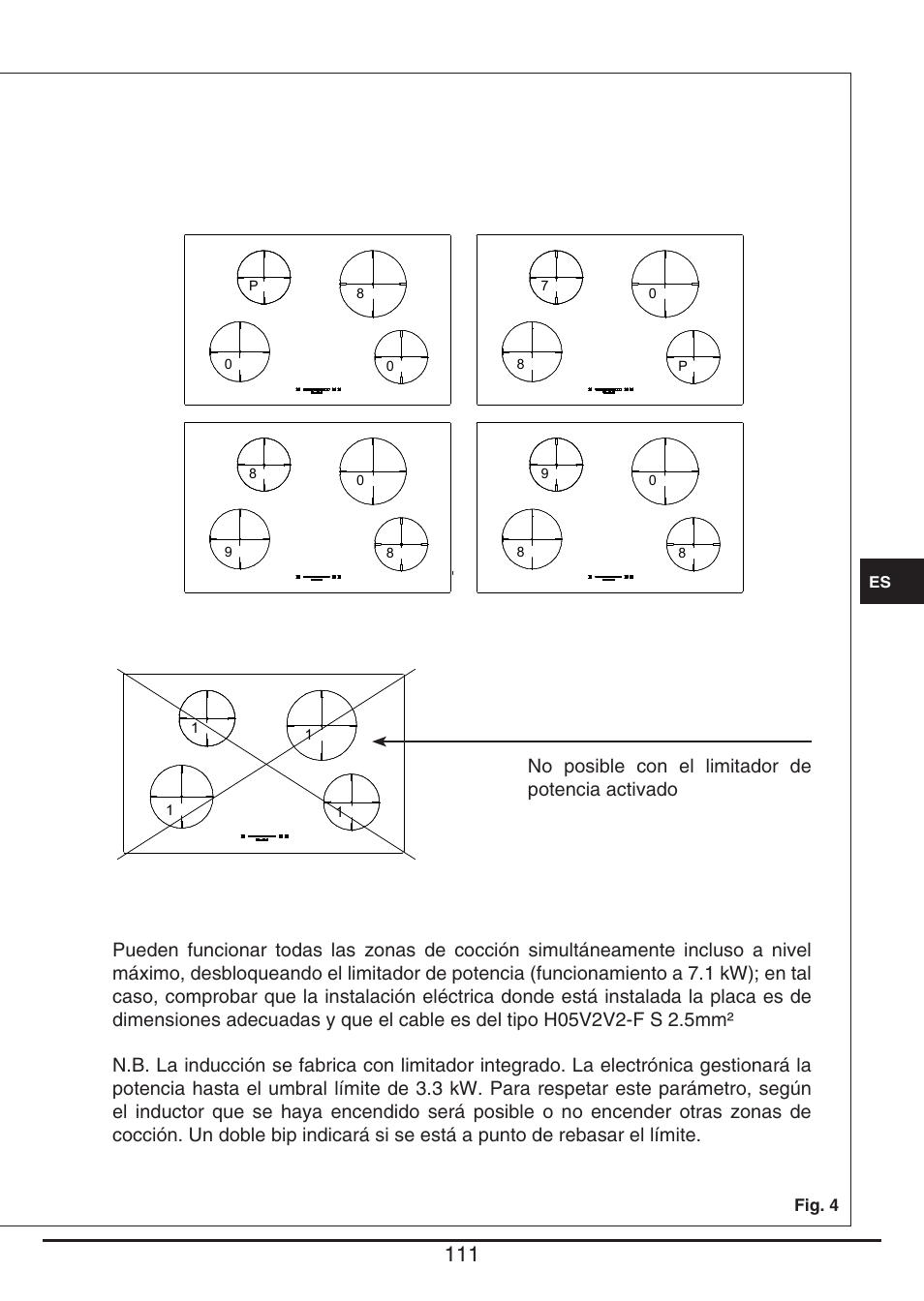 No posible con el limitador de potencia activado | Fulgor Milano CH 1004 ID TS User Manual | Page 111 / 184