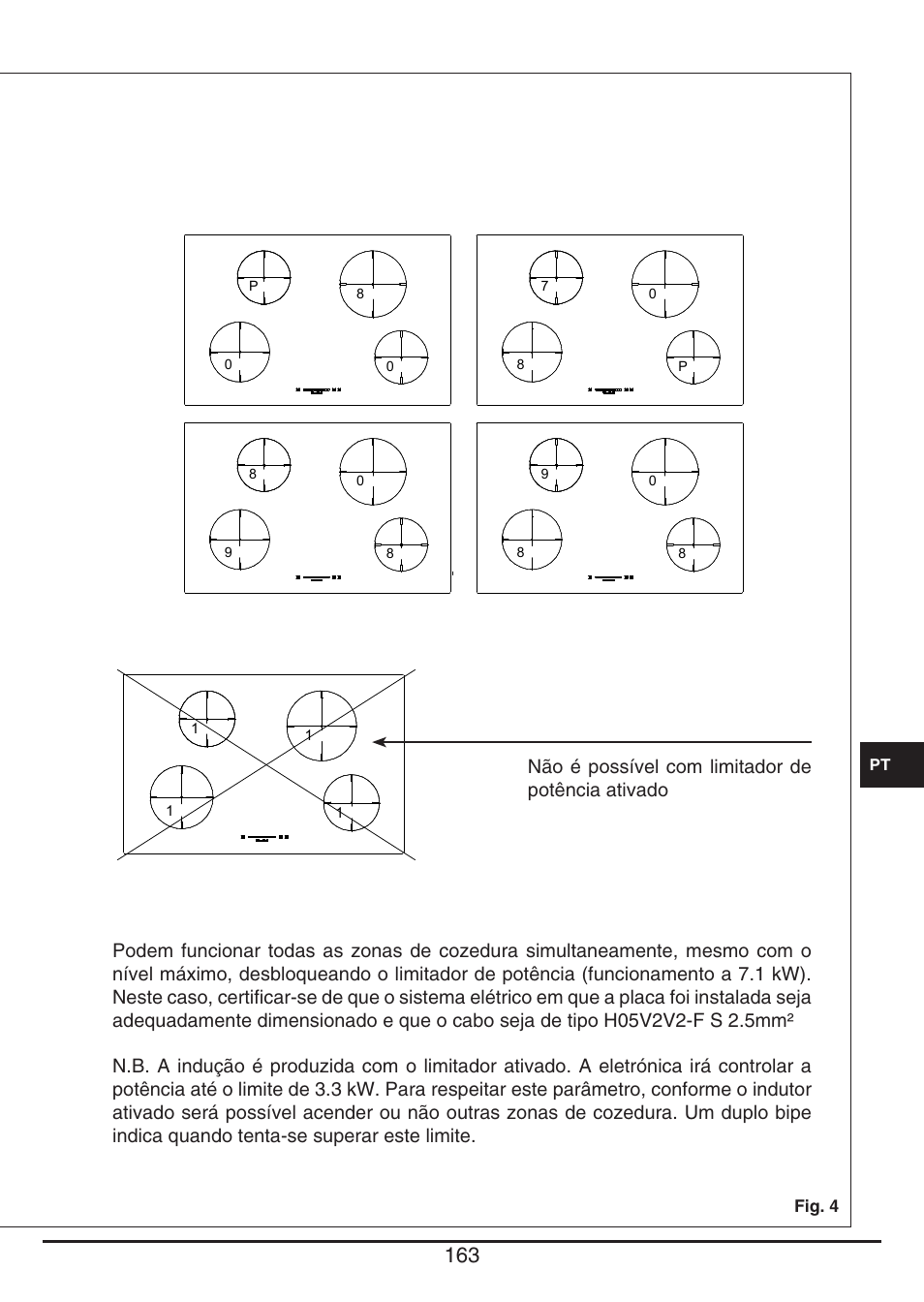 Não é possível com limitador de potência ativado | Fulgor Milano CH 1004 ID TS User Manual | Page 163 / 184