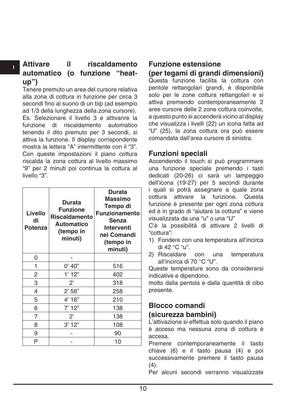 Funzioni speciali, Blocco comandi (sicurezza bambini) | Fulgor Milano FSH 774 ID TS User Manual | Page 10 / 100