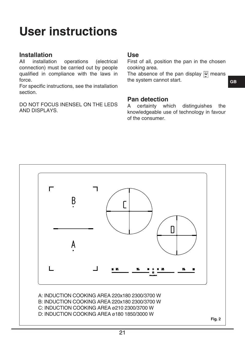 User instructions | Fulgor Milano FSH 774 ID TS User Manual | Page 21 / 100