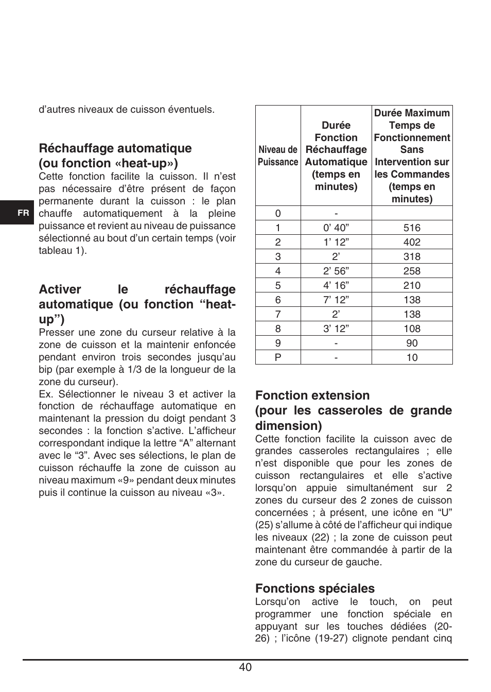 Réchauffage automatique (ou fonction «heat-up»), Fonctions spéciales | Fulgor Milano FSH 774 ID TS User Manual | Page 40 / 100