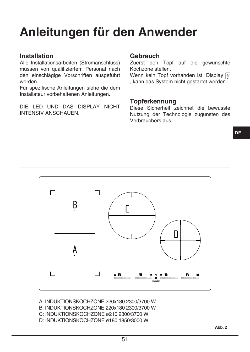 Anleitungen für den anwender | Fulgor Milano FSH 774 ID TS User Manual | Page 51 / 100