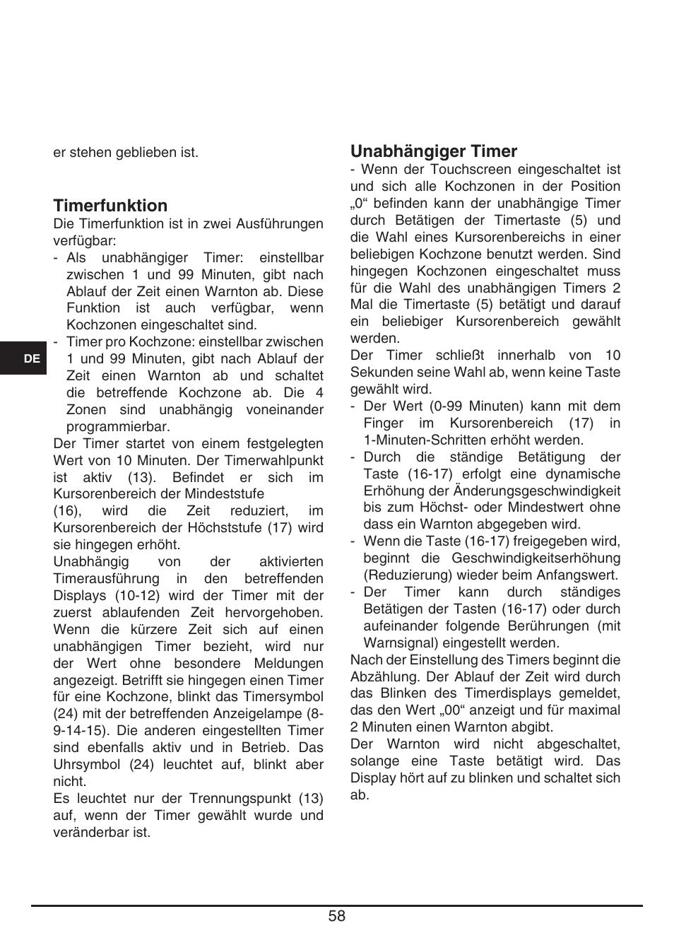 Timerfunktion, Unabhängiger timer | Fulgor Milano FSH 774 ID TS User Manual | Page 58 / 100