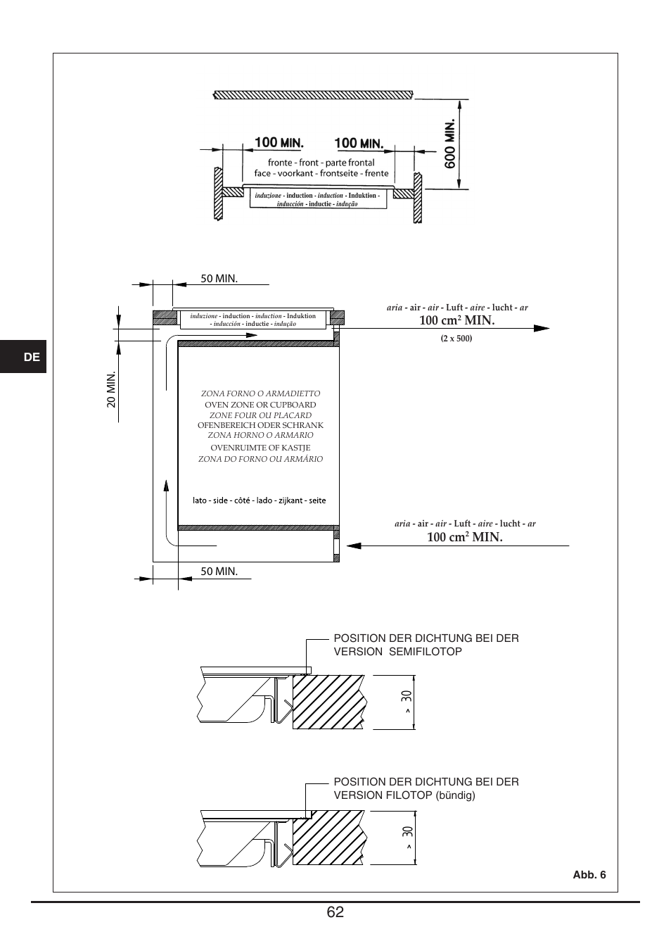 100 cm | Fulgor Milano FSH 774 ID TS User Manual | Page 62 / 100