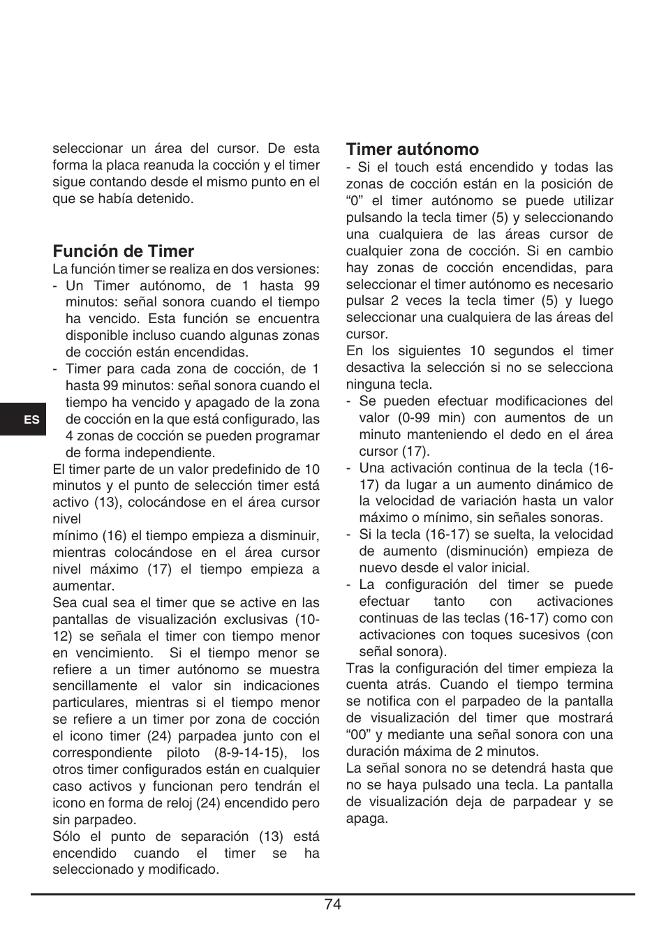 Función de timer, Timer autónomo | Fulgor Milano FSH 774 ID TS User Manual | Page 74 / 100