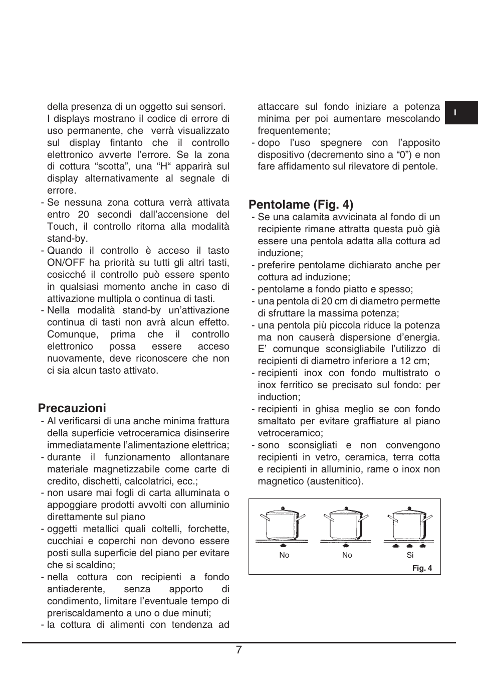 Precauzioni, Pentolame (fig. 4) | Fulgor Milano FSH 905 ID TS User Manual | Page 7 / 100