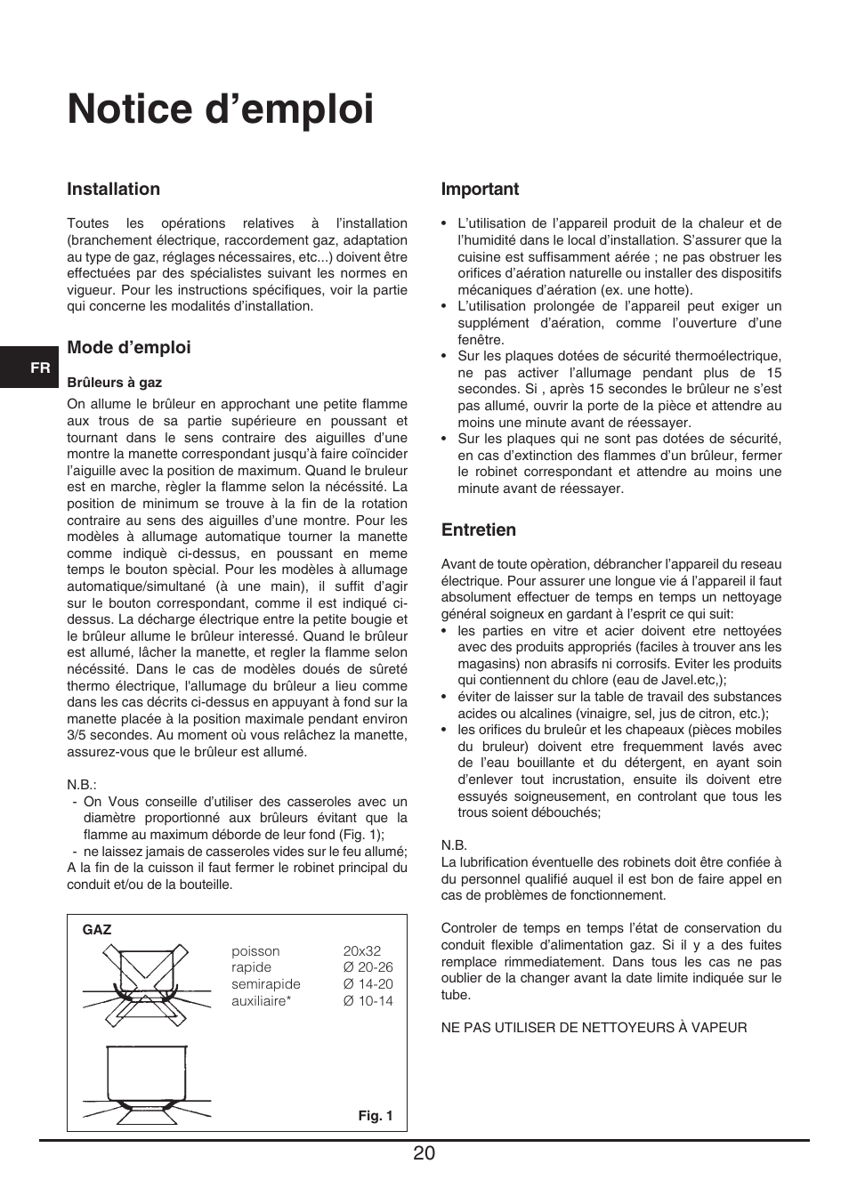 Notice d’emploi | Fulgor Milano CPH 604 G User Manual | Page 20 / 52