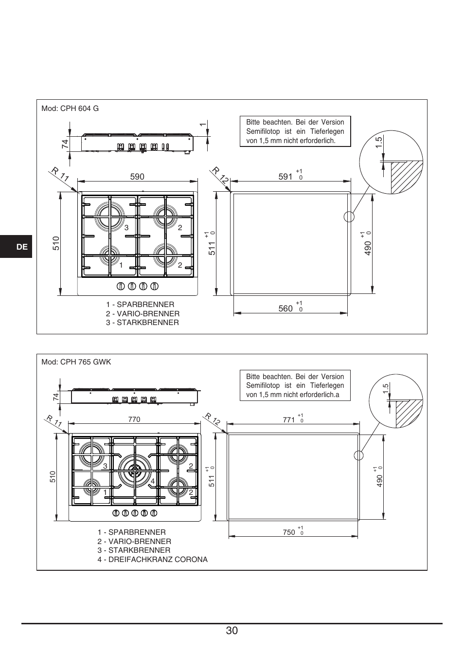 Fulgor Milano CPH 604 G User Manual | Page 30 / 52