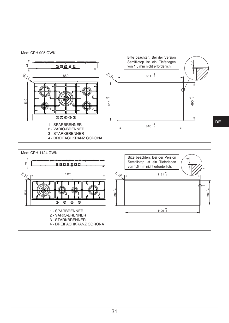 Fulgor Milano CPH 604 G User Manual | Page 31 / 52