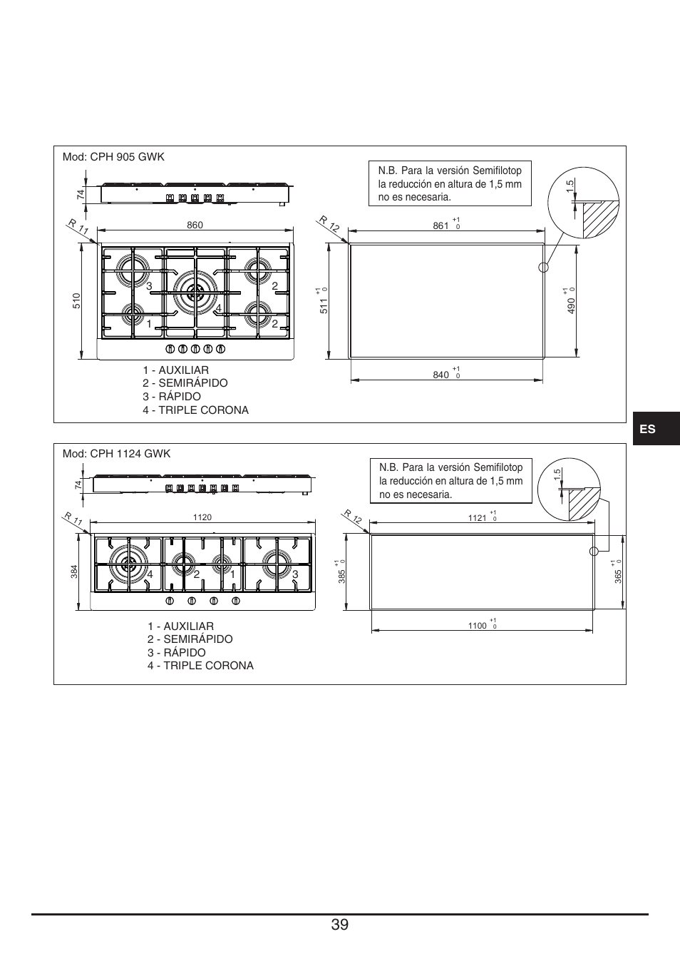 Fulgor Milano CPH 604 G User Manual | Page 39 / 52