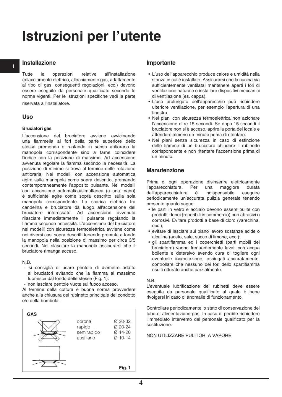 Istruzioni per l’utente | Fulgor Milano CPH 604 G User Manual | Page 4 / 52