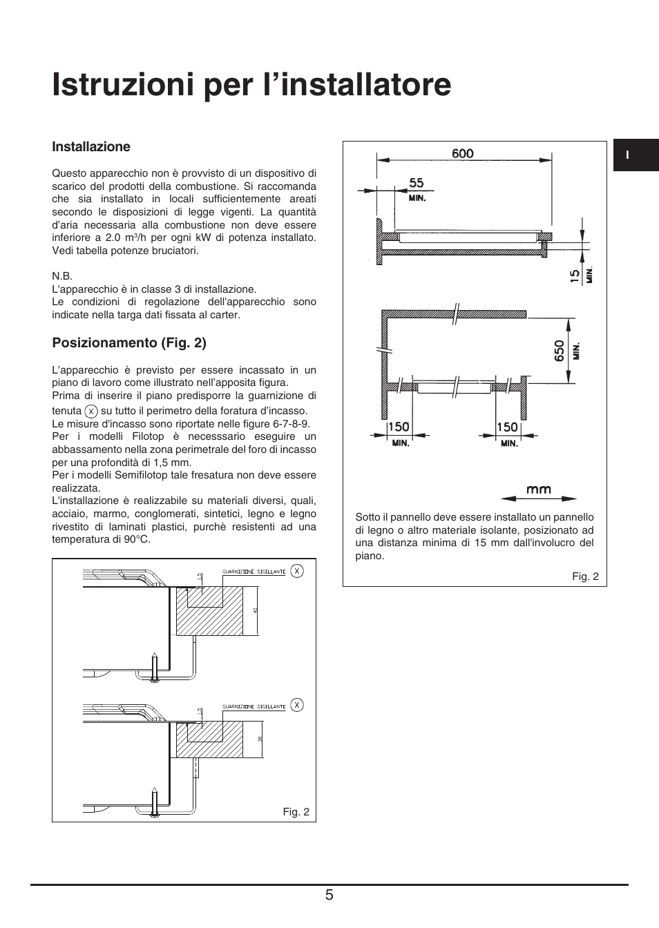 Istruzioni per l’installatore | Fulgor Milano CPH 604 G User Manual | Page 5 / 52