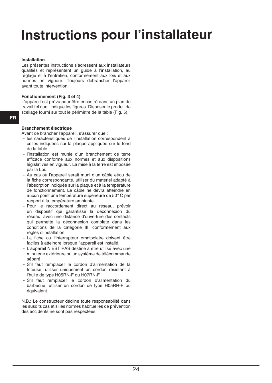 Instructions pour l’installateur | Fulgor Milano CPH 401 BQ TC User Manual | Page 24 / 52