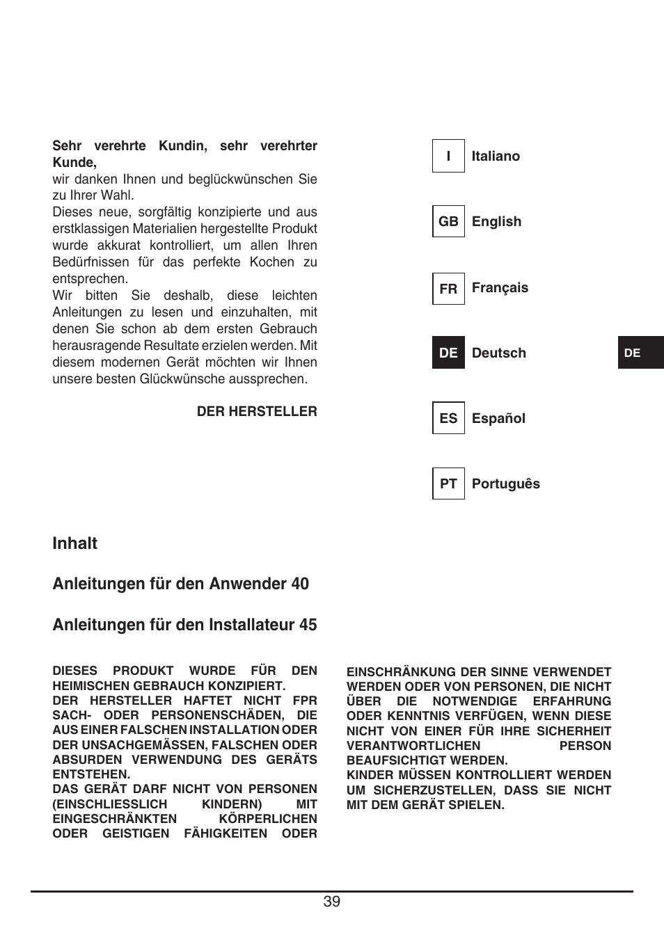 Fulgor Milano CPH 401 ID X User Manual | Page 39 / 80