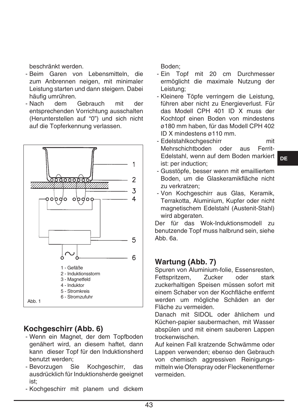 Kochgeschirr (abb. 6), Wartung (abb. 7) | Fulgor Milano CPH 401 ID X User Manual | Page 43 / 80
