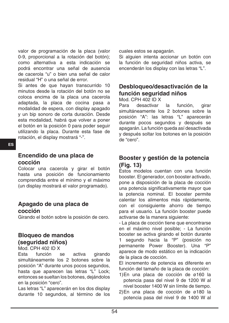 Fulgor Milano CPH 401 ID X User Manual | Page 54 / 80
