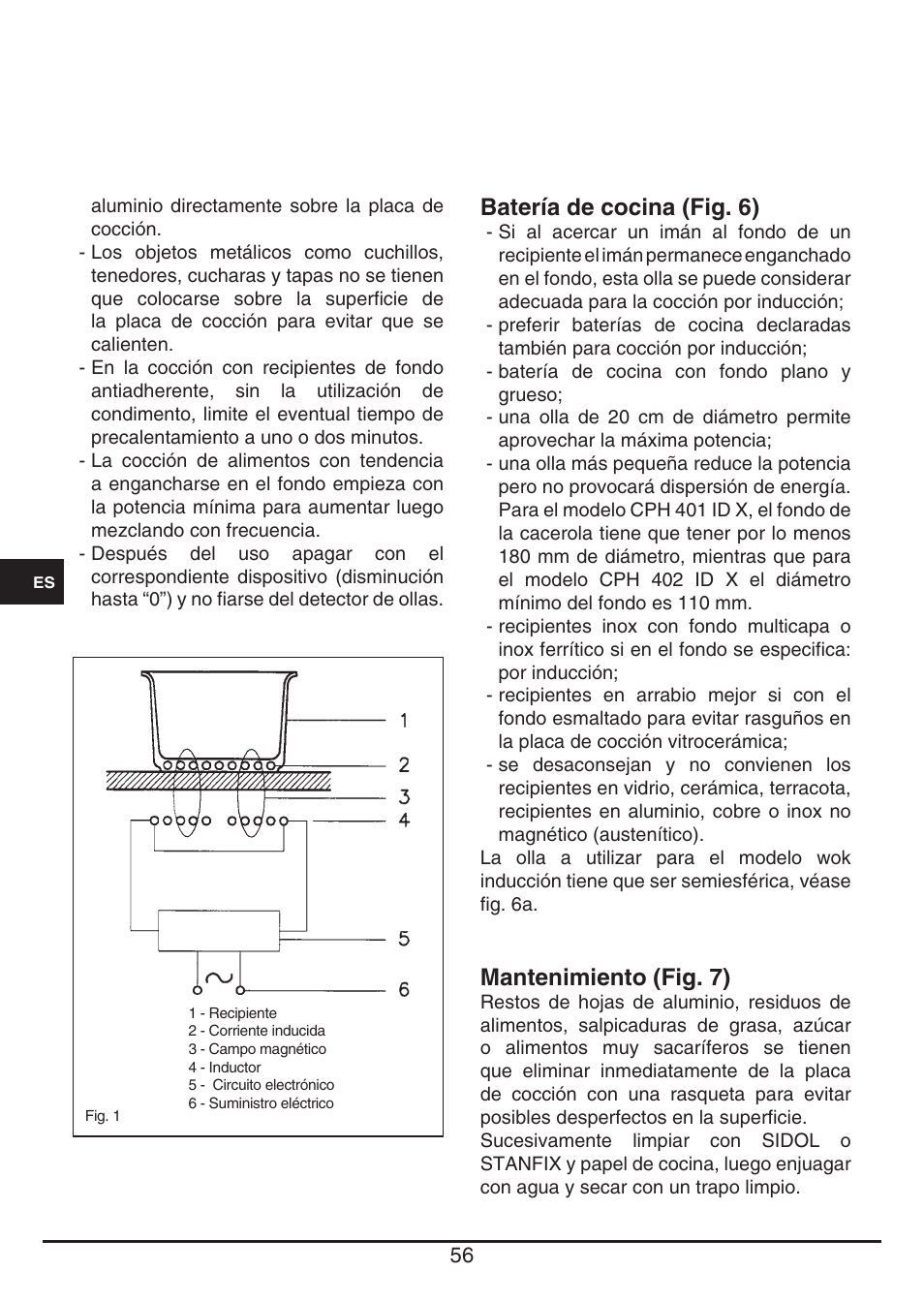 Batería de cocina (fig. 6), Mantenimiento (fig. 7) | Fulgor Milano CPH 401 ID X User Manual | Page 56 / 80
