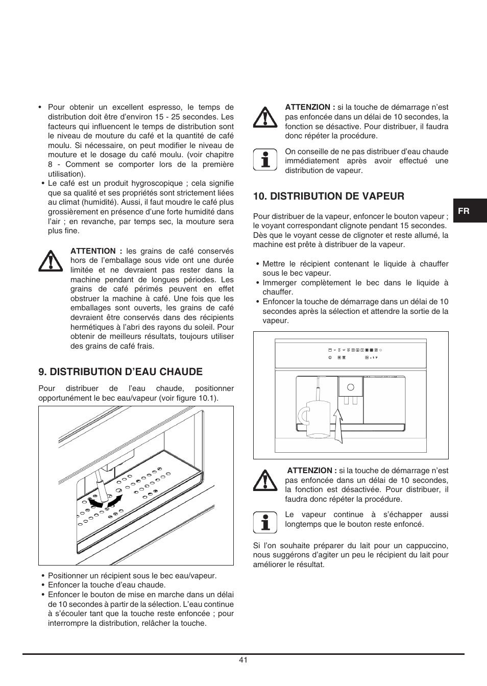 Distribution d’eau chaude, Distribution de vapeur | Fulgor Milano CCM 4509 TC User Manual | Page 41 / 96