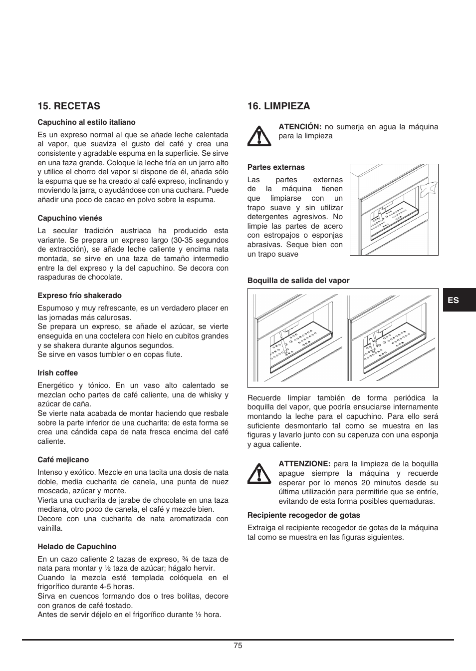 Recetas, Limpieza | Fulgor Milano CCM 4509 TC User Manual | Page 75 / 96