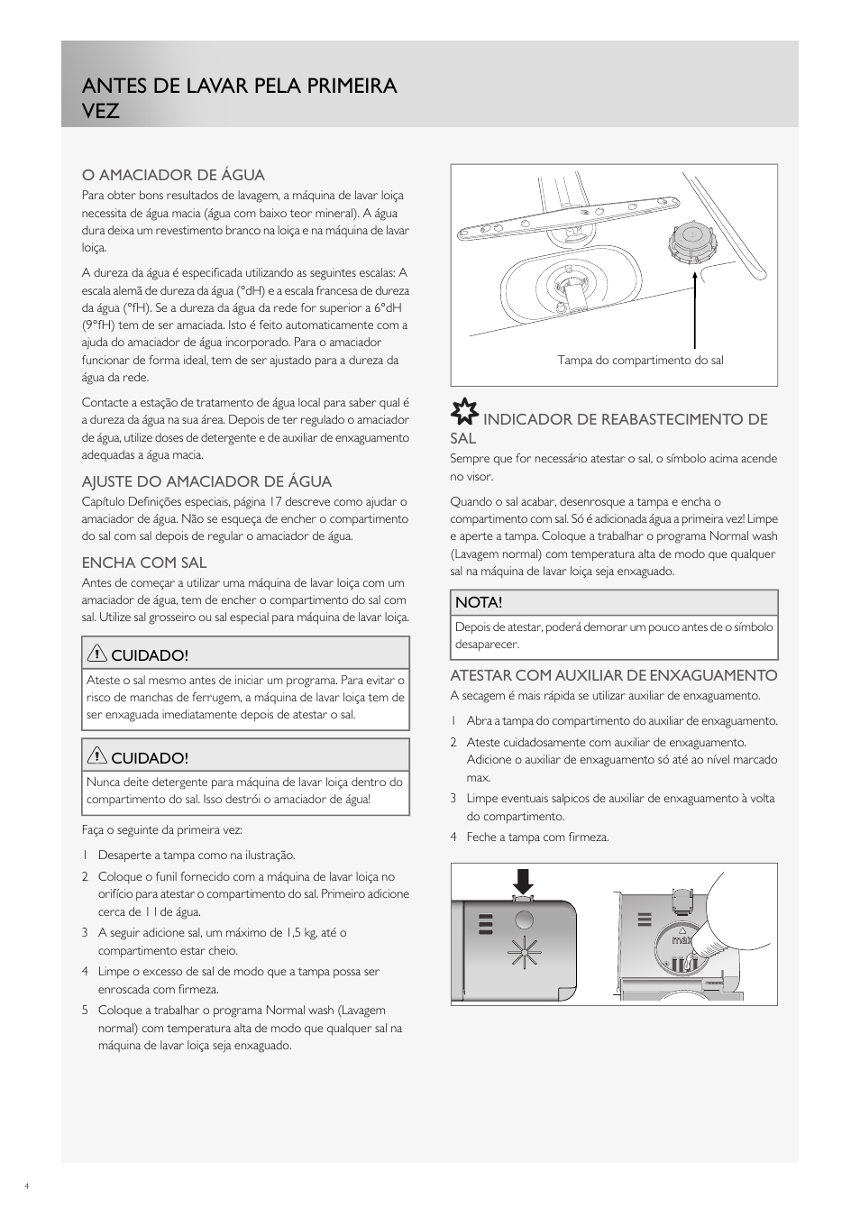 Antes de lavar pela primeira vez | Fulgor Milano FDW9017 User Manual | Page 144 / 168