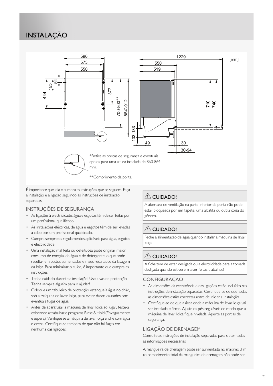 Instalação | Fulgor Milano FDW9017 User Manual | Page 165 / 168